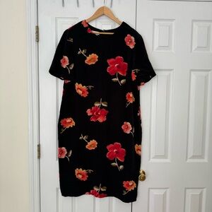Vintage Silk Black Floral Dress